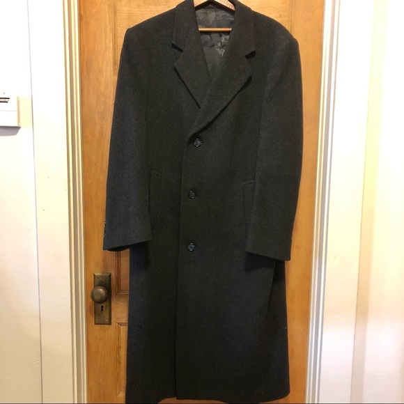 Context Men’s Wool Cashmere Blend Trench Coat Peacoat, Dark Grey, 40R